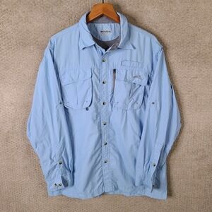 Natural Gear Shirt Mens Large Blue Button Down Fishing Nylon Long Sleeve Casual